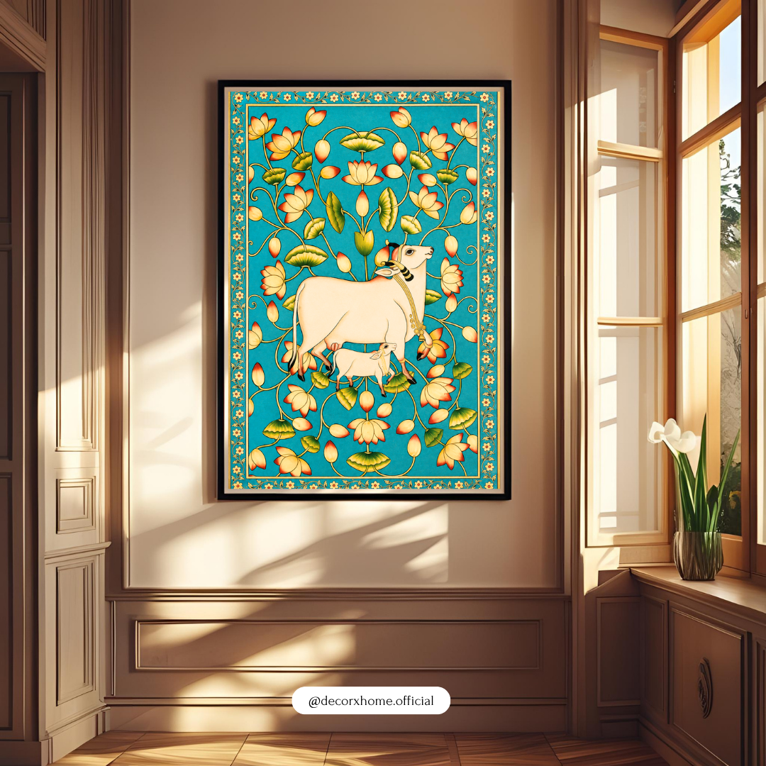 Kamdhenu Sacred Cow Poster | Traditional Indian Folk Art Wall Decor by DecorxHome