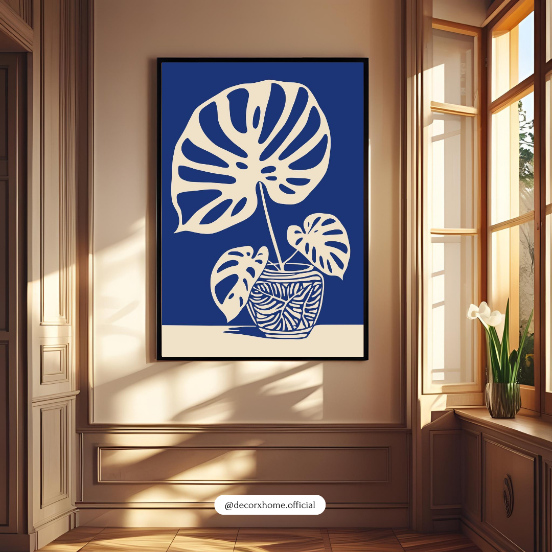 Blue Monstera Bloom – Modern Botanical Art Wall Poster