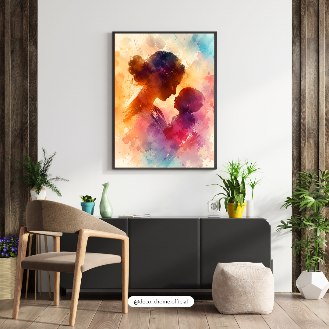 Mother & Child Watercolor Wall Art Poster | Heartwarming Family Love Decor