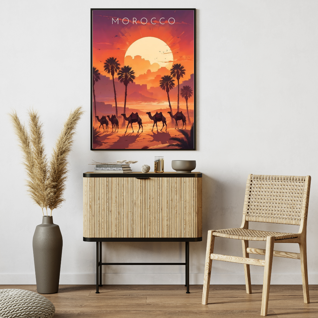 🐪 Morocco Desert Sunset – Framed Travel Wall Art Print 🖼️