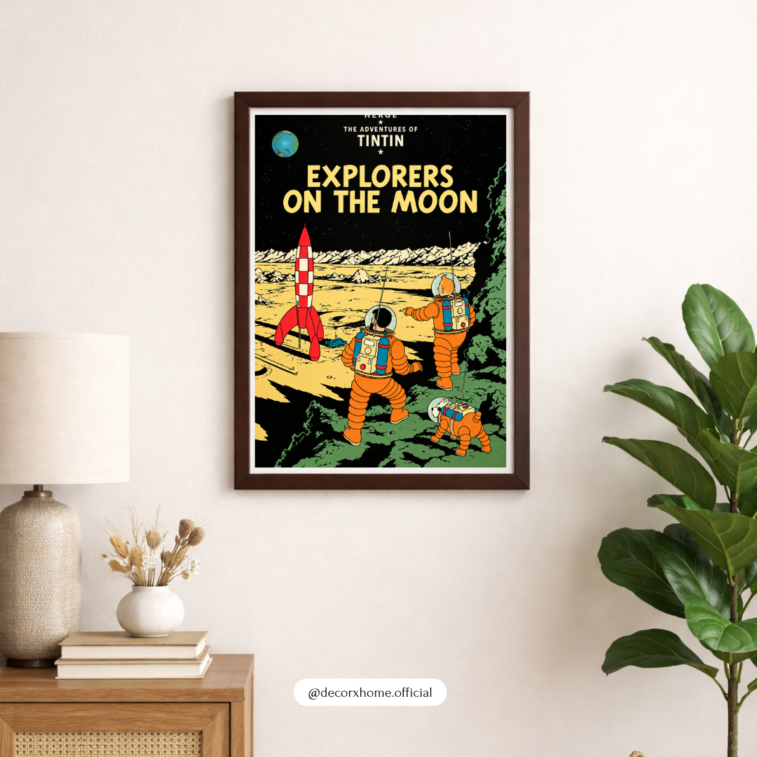 Tintin Explorers on the Moon Poster – Vintage Space Adventure Wall Art