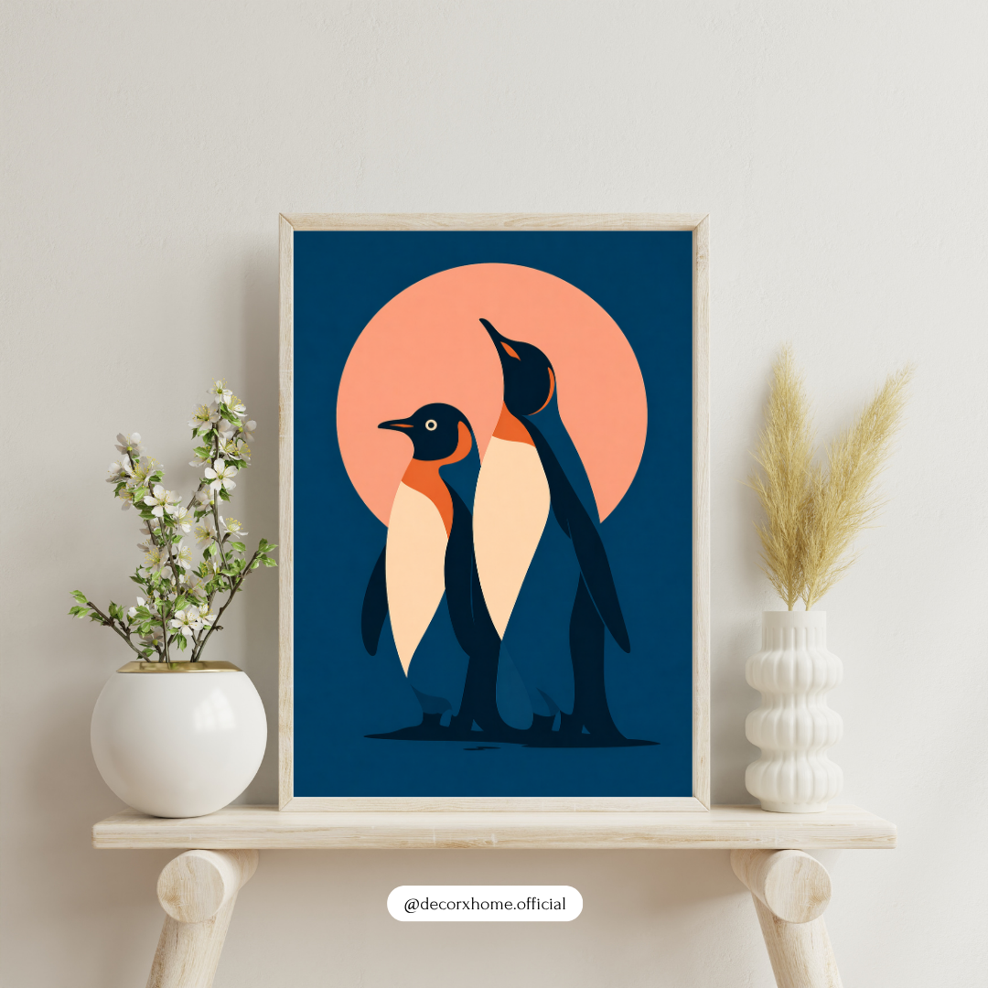 Penguin Wall Art Poster – Minimalist Animal Illustration | Modern Aesthetic Canvas Print (Framed)
