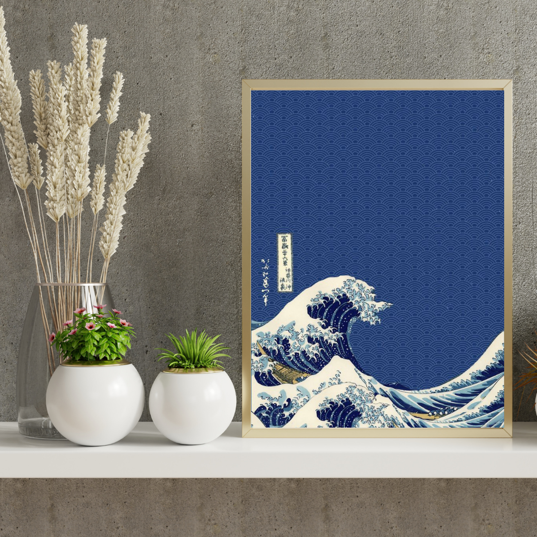 The Great Wave – Japanese Minimal Art Wall Poster (Deep Blue Edition)