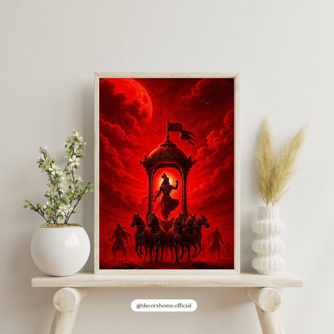 Little Warrior Krishna Chariot Poster – Mythological Kids Room Wall Art | Decorxhome