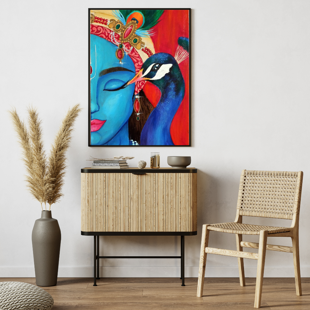 Divine Grace – Krishna with Peacock Wall Poster ✨🦚