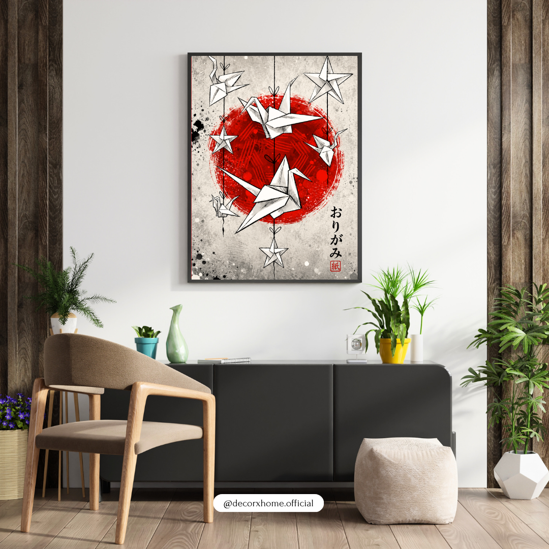 Japanese Origami Crane Wall Art Poster | Modern Zen & Minimalist Japanese Decor