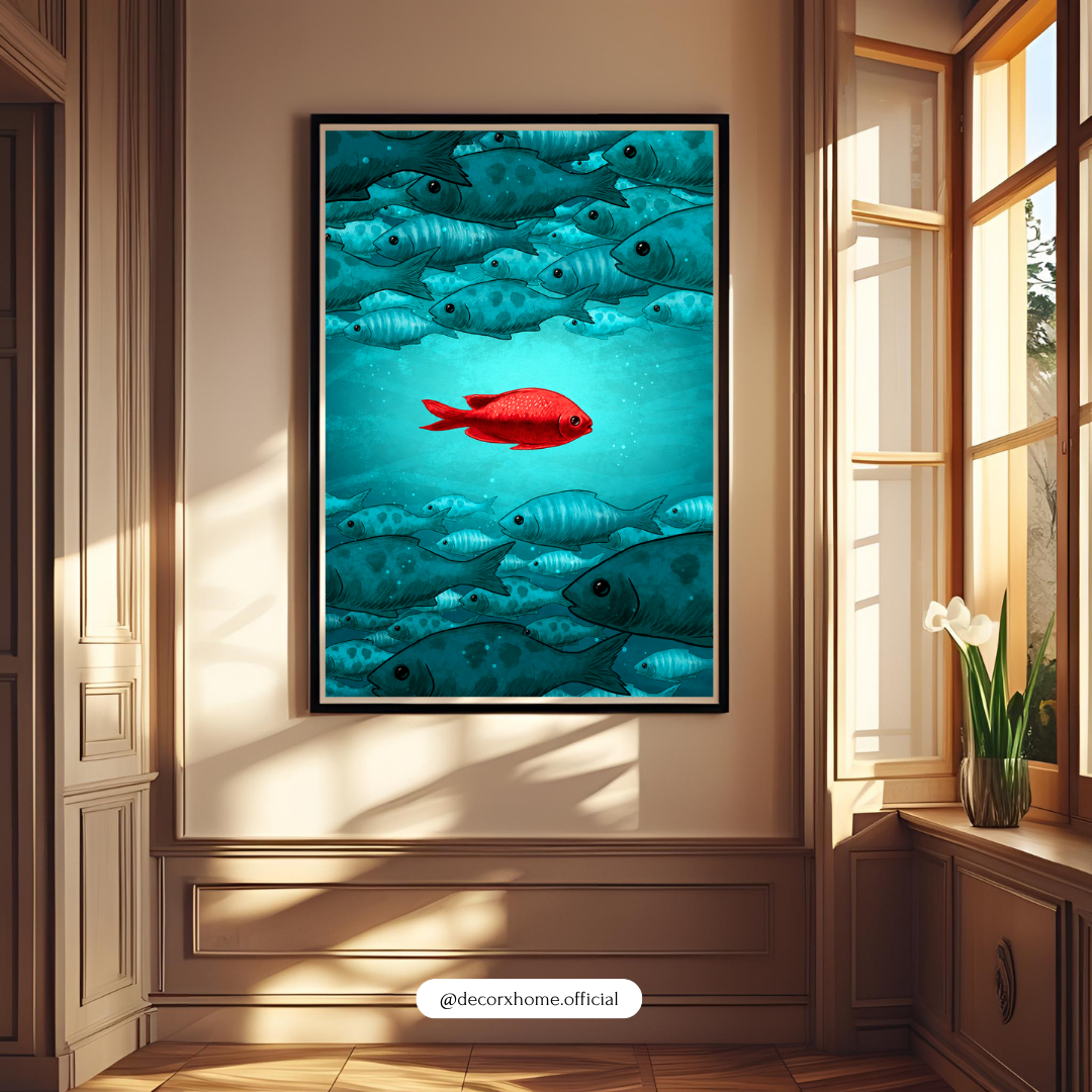 The Red Fish Poster | Stand Out Motivational Wall Art | Unique Leadership Decor by DecorxHome