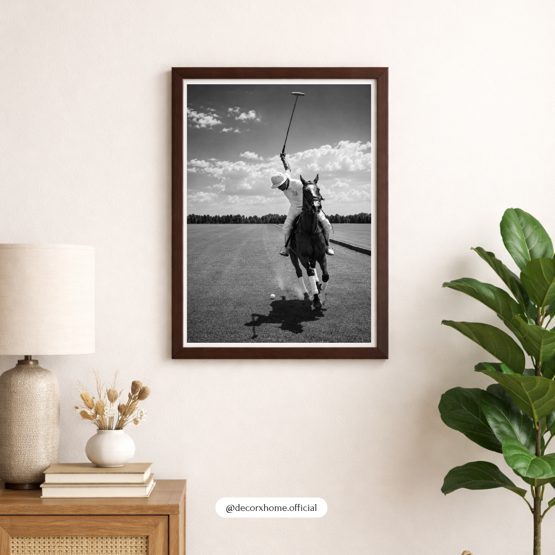 Black & White Polo Player Poster – Classic Equestrian Sports Wall Art | Decorexhome