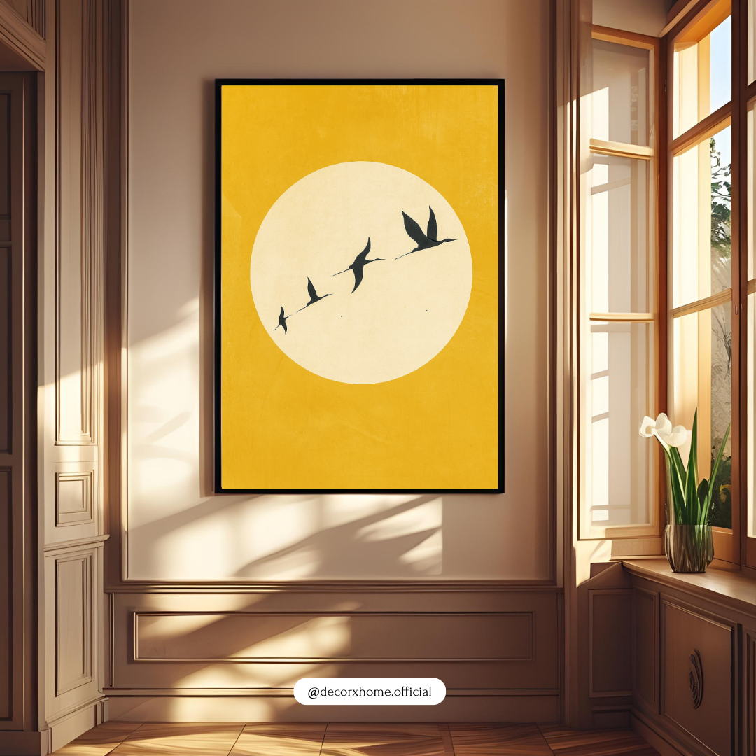 Minimal Birds in Flight Poster – Sunset Silhouette Modern Wall Art