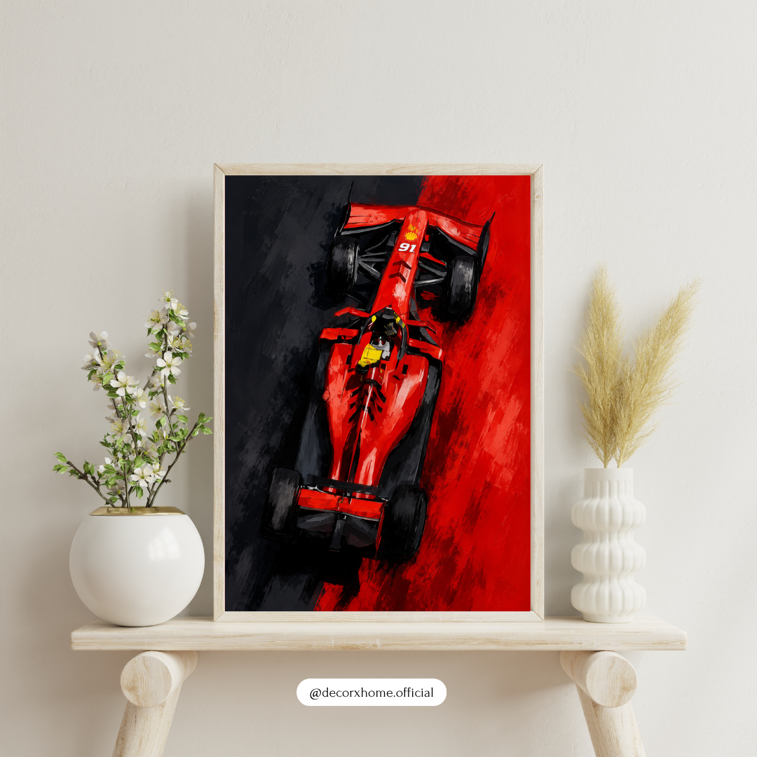 Red Formula Racing Car Wall Art Poster | Modern Motorsport Artwork | Luxury Racing Print | Decorexhome