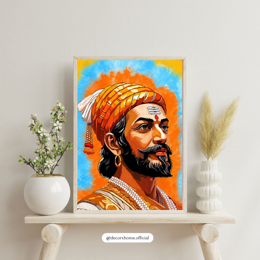 Chhatrapati Shivaji Maharaj Wall Art Poster – Maratha Warrior King Portrait | Bold Traditional Indian Artwork for Home, Office & Study | Decorxhome