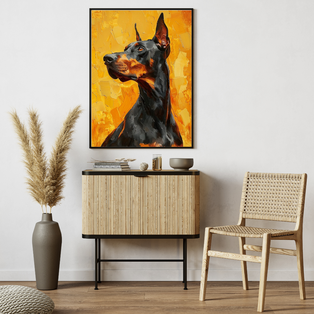 Majestic Doberman Wall Art – Framed Animal Print for Home &amp; Office Decor