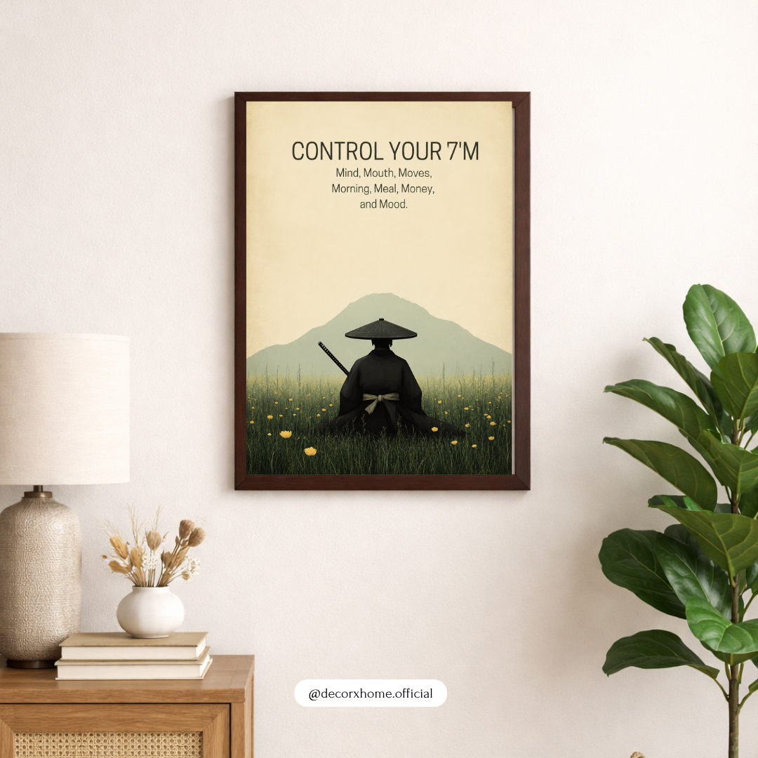 Control Your 7M's Motivational Samurai Poster | Discipline & Mindset Wall Art Print | Decorxhome
