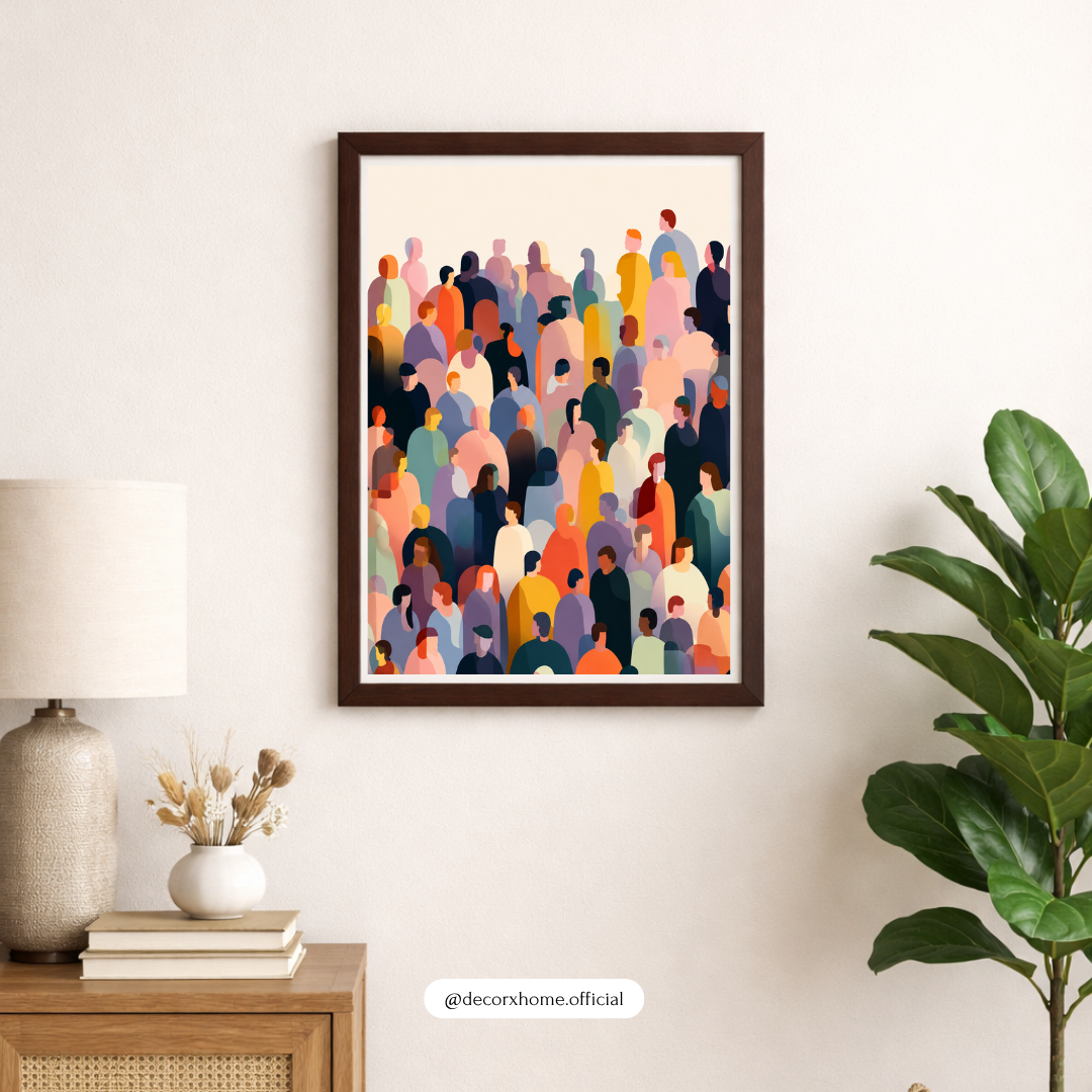 Human Connection Abstract Wall Art – Colorful Crowd Illustration Poster