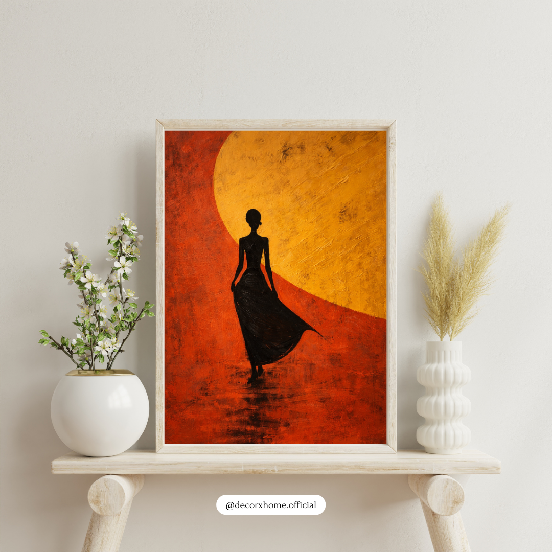 Silhouette Woman at Sunset Wall Art Poster – Modern Artistic Home Décor by Decorxhome