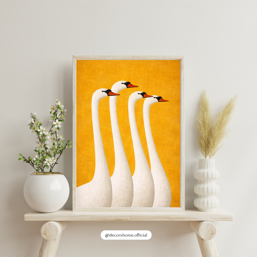 Golden Swan Minimal Wall Art | Elegant Bird Illustration Poster | Modern Japandi Decor | Decorxhome