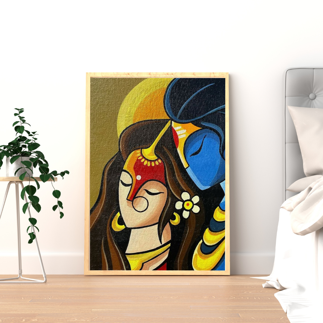 Eternal Embrace – Radha Krishna Modern Devotional Wall Poster | Decorxhome