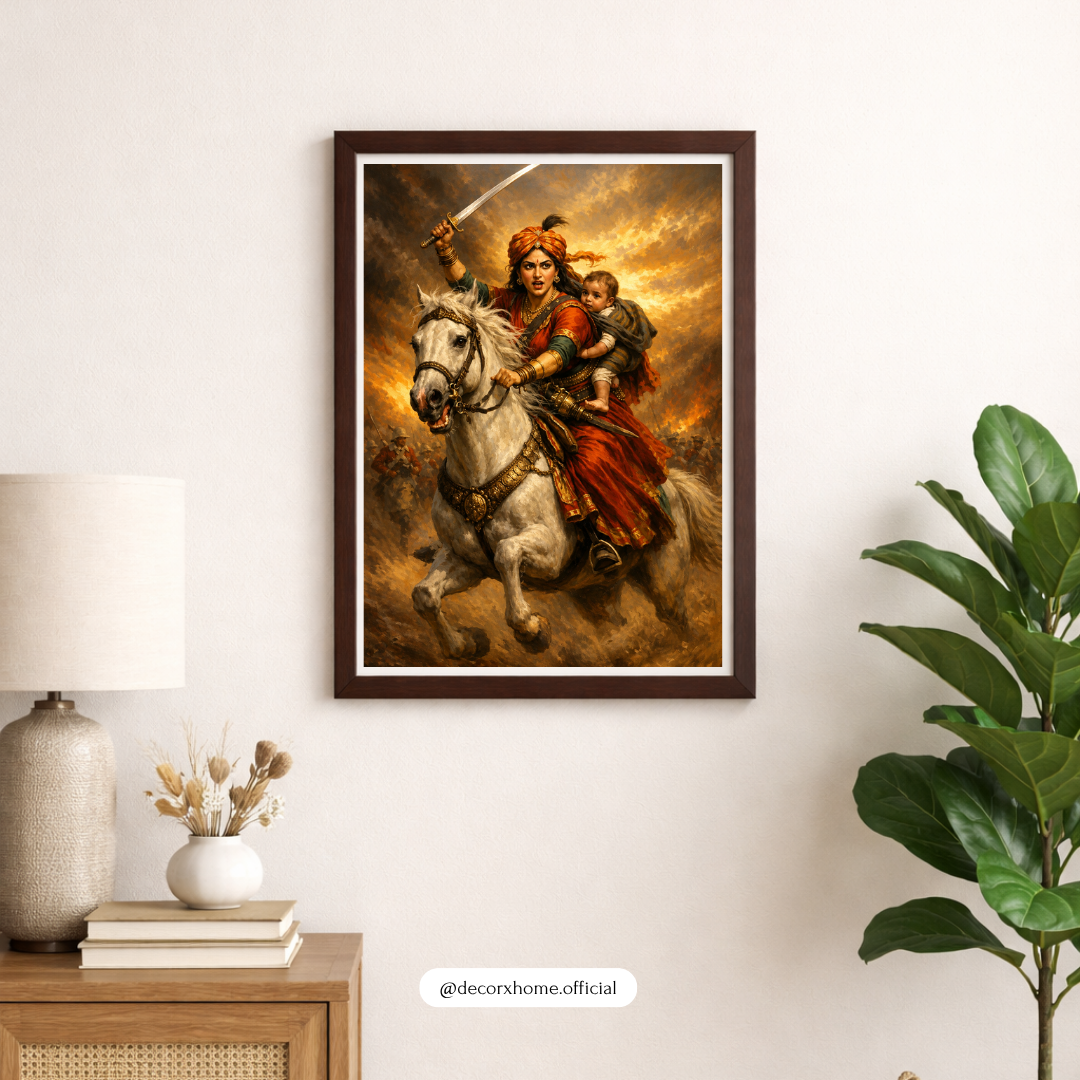 Warrior Mother on Horseback Poster | Indian Heritage & Courage Wall Art