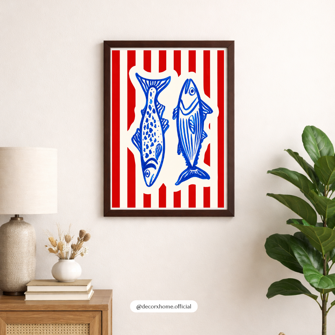 Blue Coastal Fish Line Art Poster | Scandinavian Nautical Wall Art | Decorexhome