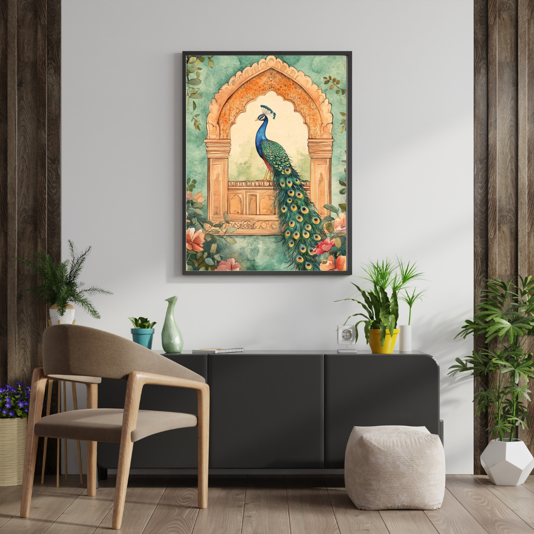 Royal Peacock Arch Framed Poster | Heritage Indian Wall Art by Decorxhome