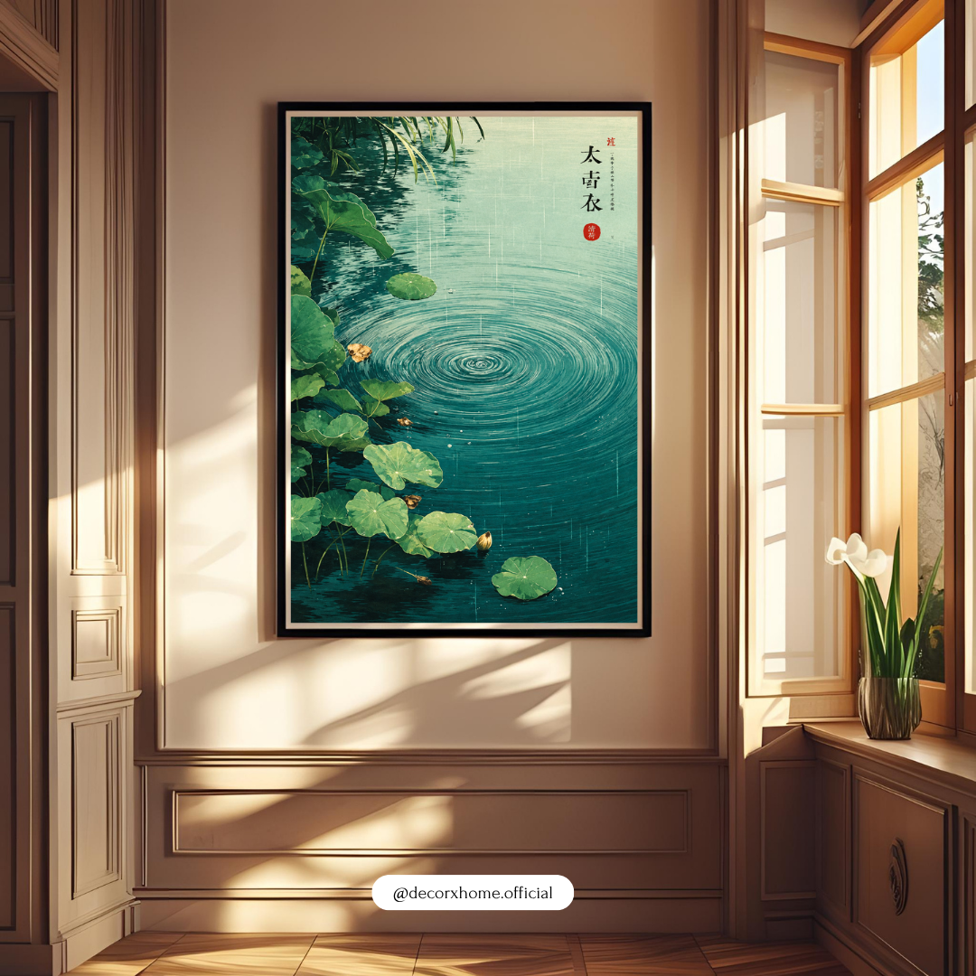 Japanese Zen Lotus Pond Poster | Serene Nature Landscape Wall Art by DecorxHome