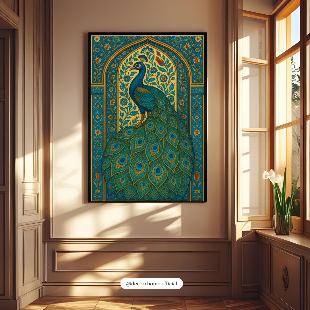 Royal Peacock Archway Poster – Traditional Indian Art Wall Decor