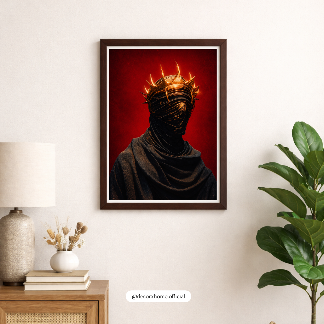 Dark Crown Abstract Warrior Wall Art – Black & Gold Gothic Poster