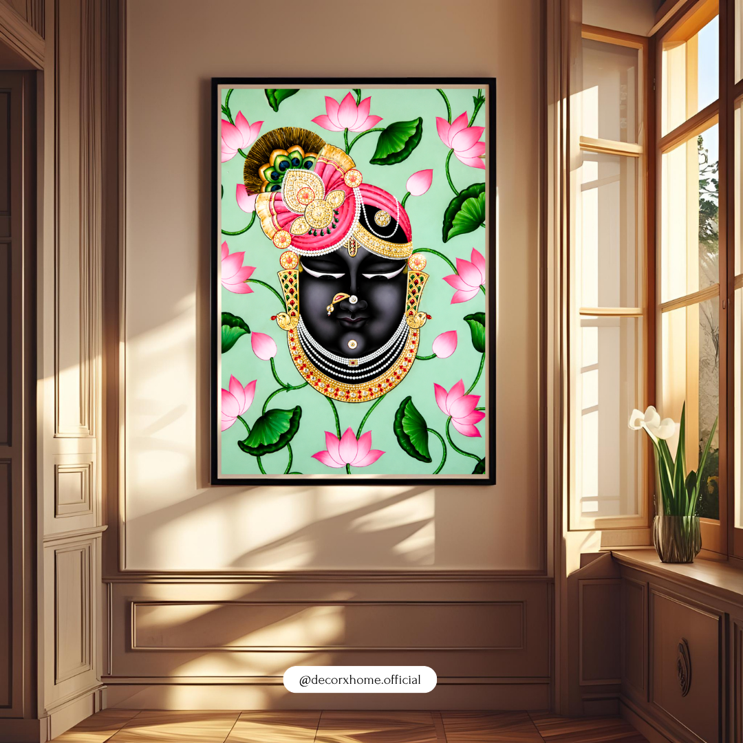 Shreenathji Lotus Floral Poster | Spiritual Krishna Wall Art by DecorxHome