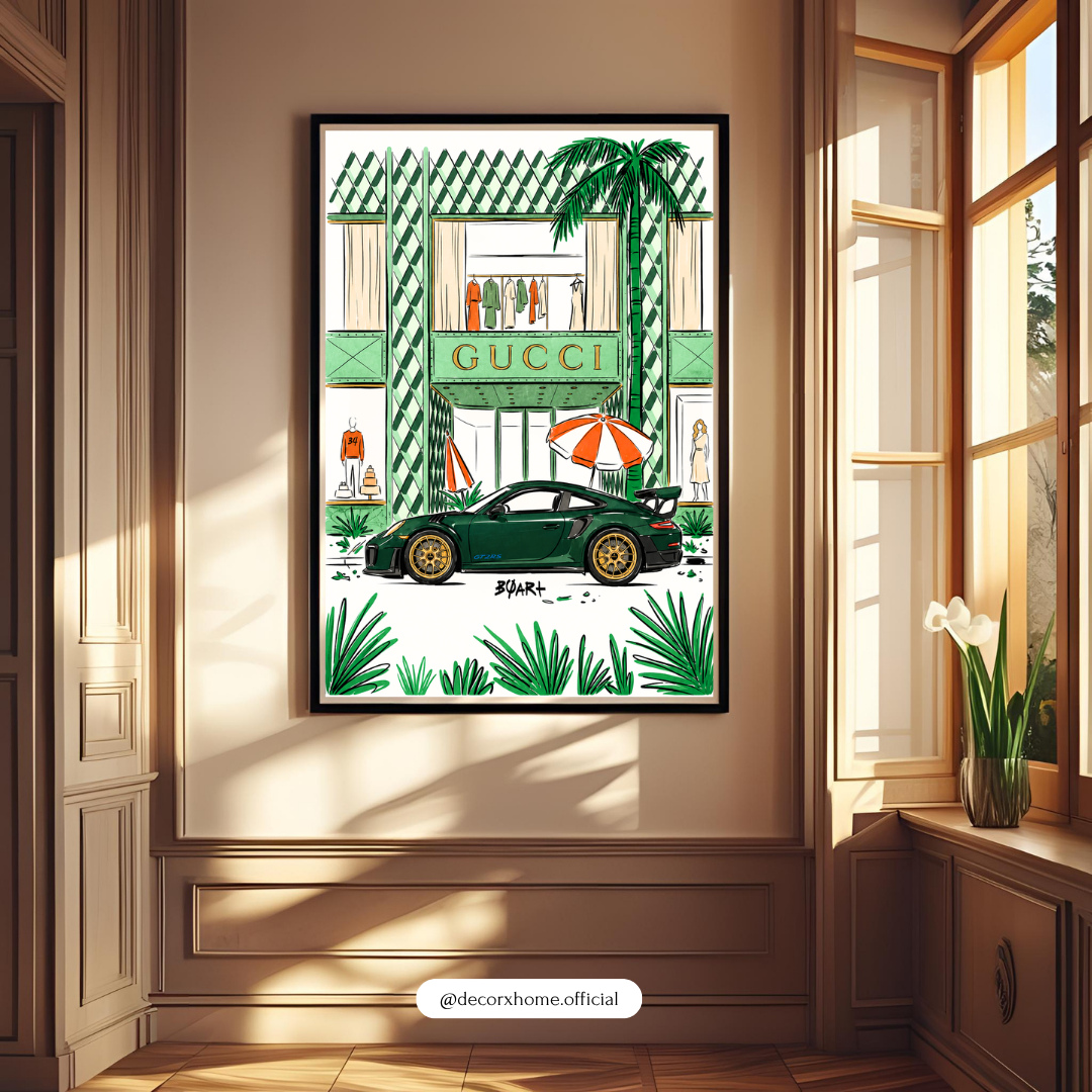 Luxury Boulevard Poster | Designer Storefront & Sports Car Wall Art | Premium Lifestyle Decor by DecorxHome