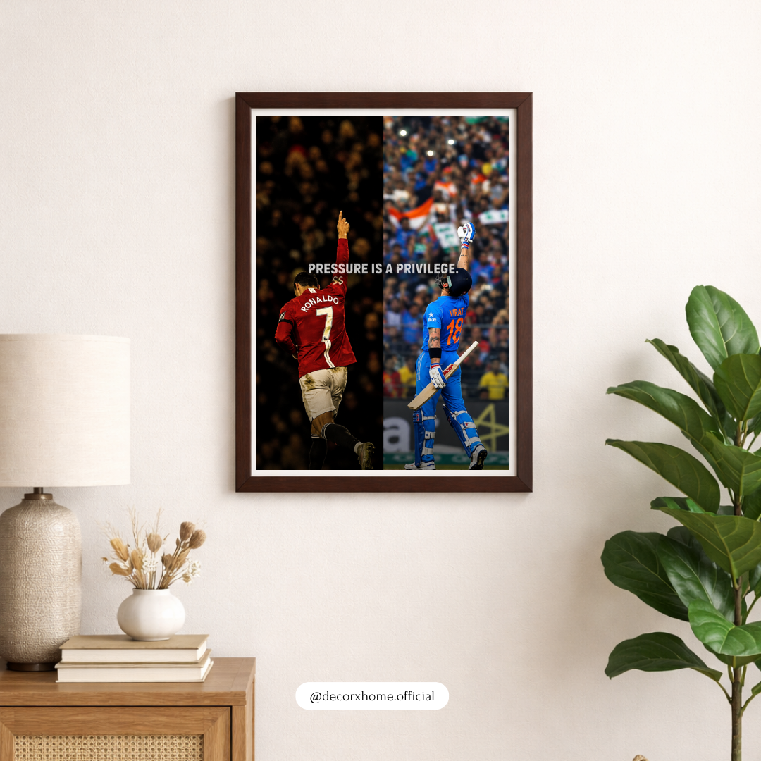 Cristiano Ronaldo & Virat Kohli “Pressure Is a Privilege” Wall Art Poster – Football & Cricket Legends | Sports Decor