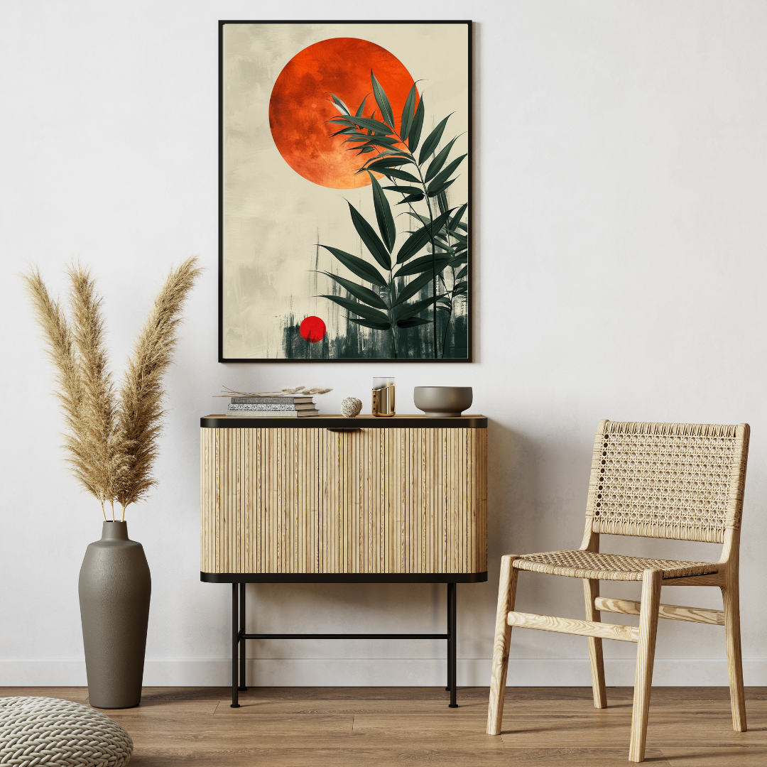 Boho Botanical Wall Art with Frame – Minimalist Modern Decor for Living Room, Bedroom & Office