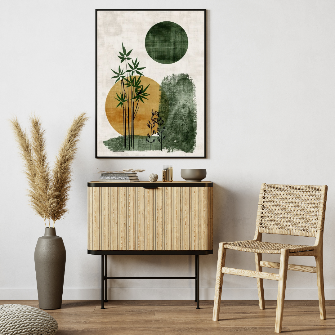 Abstract Bamboo & Sun Spiritual Wall Poster 🌿☀️