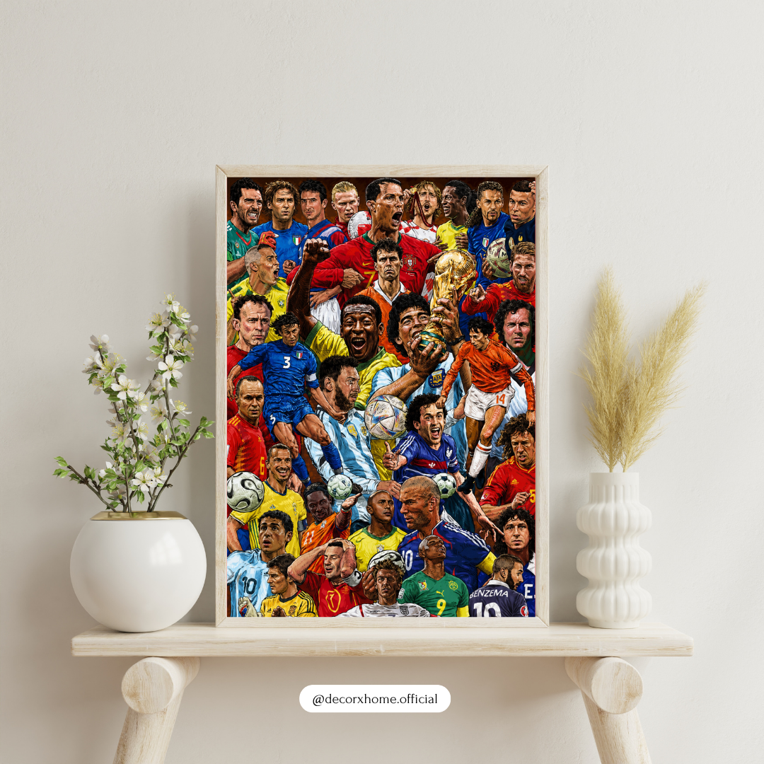 Football Legends Collage Poster with Frame – Iconic Players Wall Art for Bedroom, Gaming Room & Office