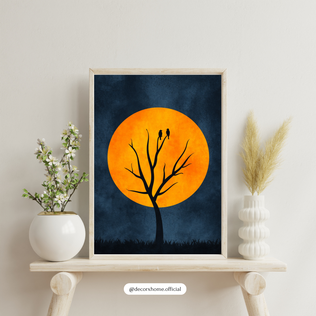 Moonlit Tree Silhouette Wall Art Poster – Modern Nature Home Décor by Decorxhome