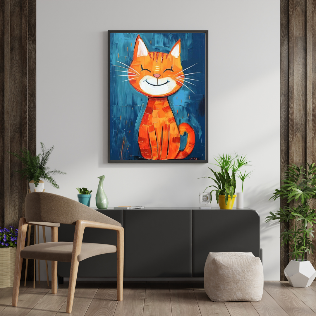 Smiling Ginger Cat Framed Poster | Playful Wall Art for Kids & Happy Homes by Decorxhome