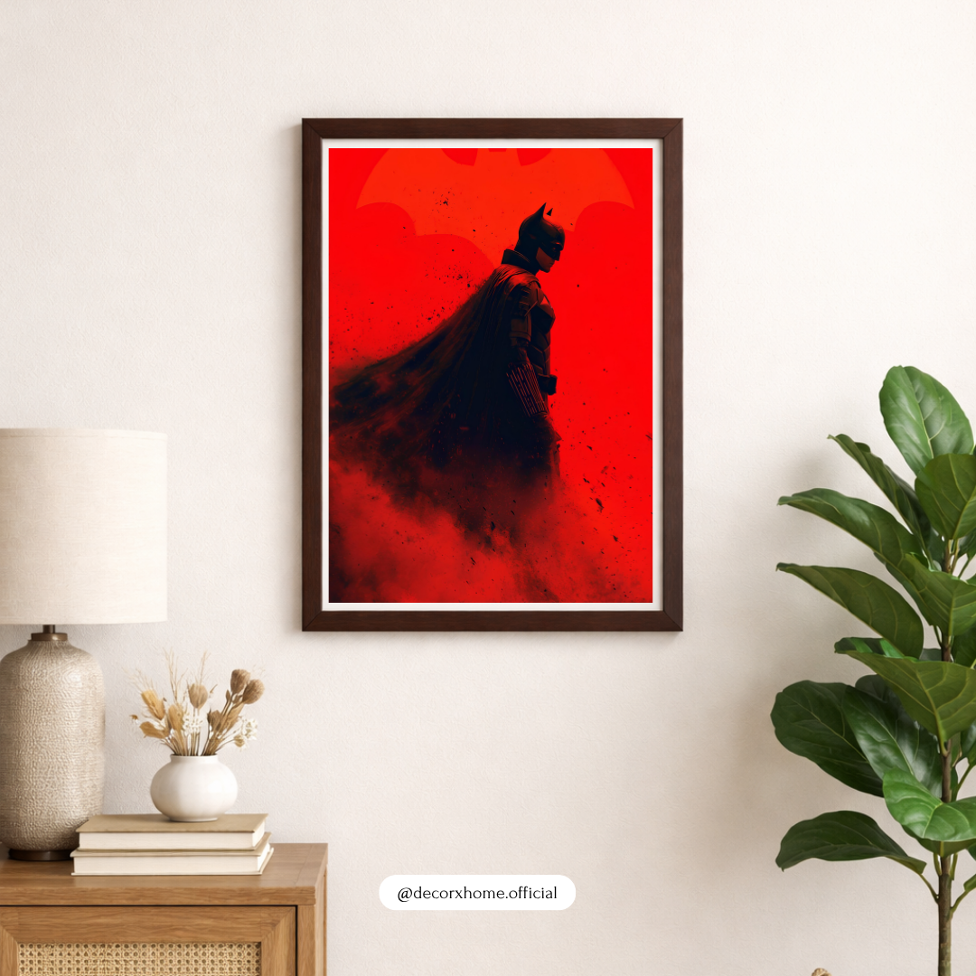 Dark Knight Batman Wall Art – Red & Black Superhero Poster