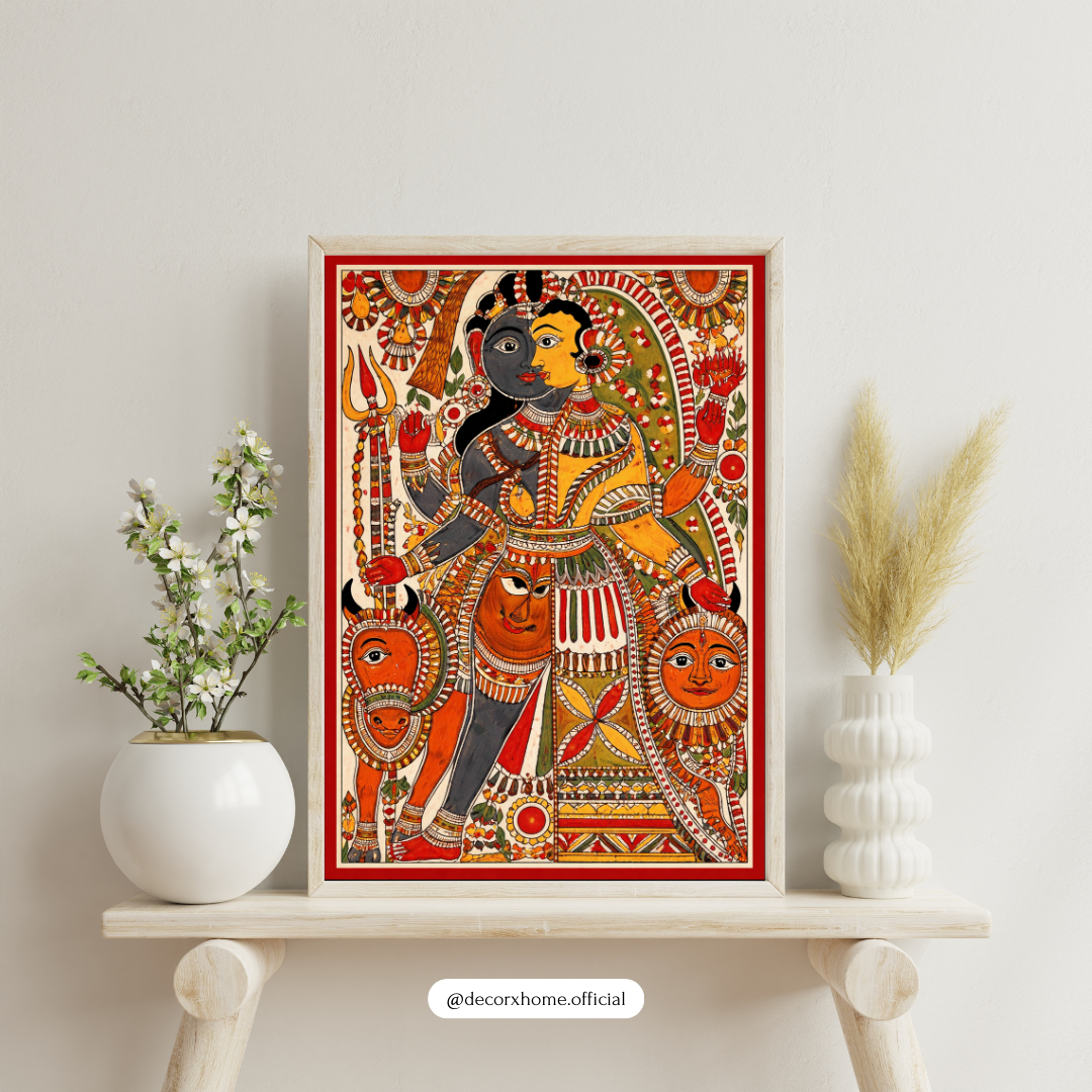 Traditional Durga Madhubani Wall Art Poster – Indian Folk Mythology Painting | Decorxhome