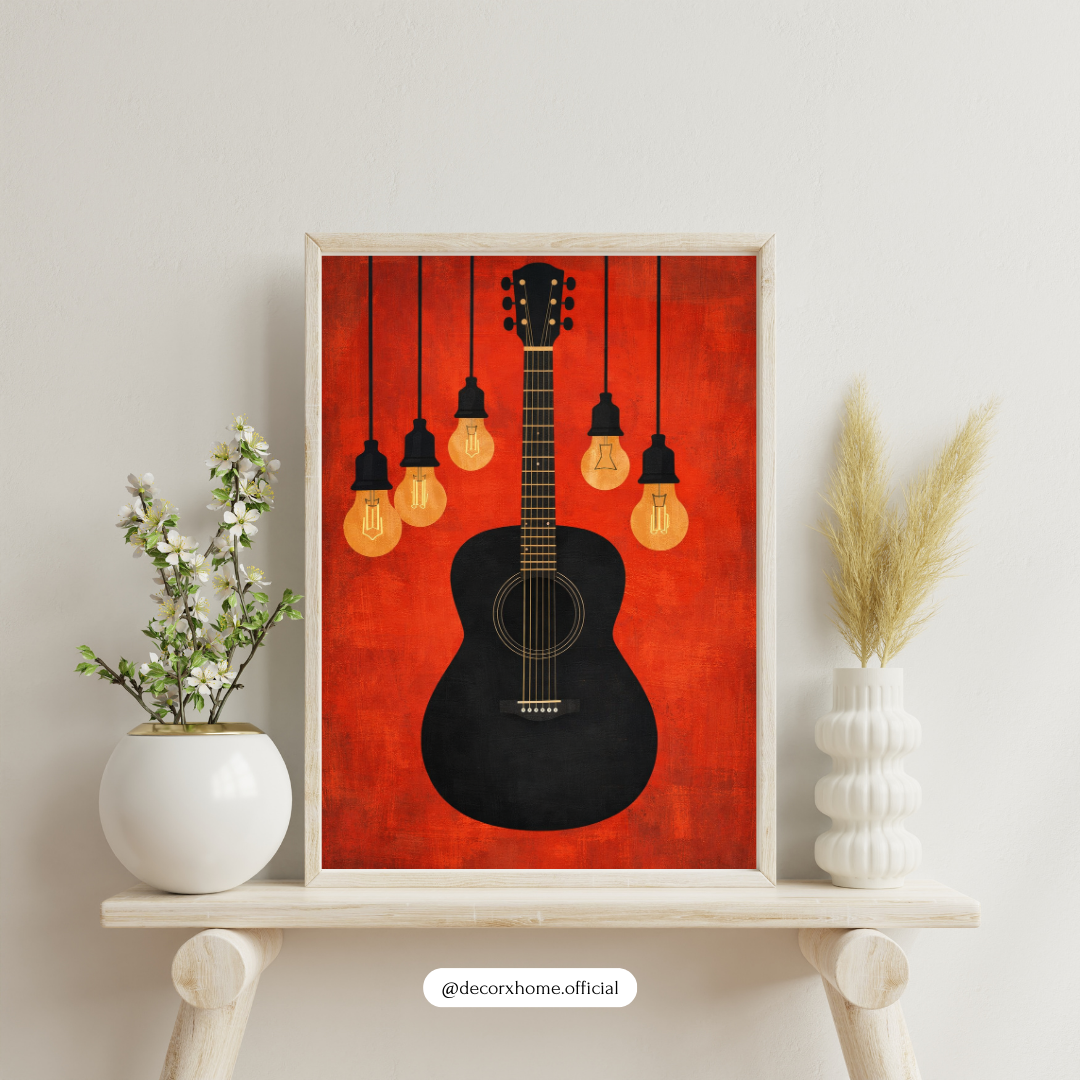Guitar & Edison Bulbs Wall Art Poster – Modern Music-Themed Home Décor by Decorxhome