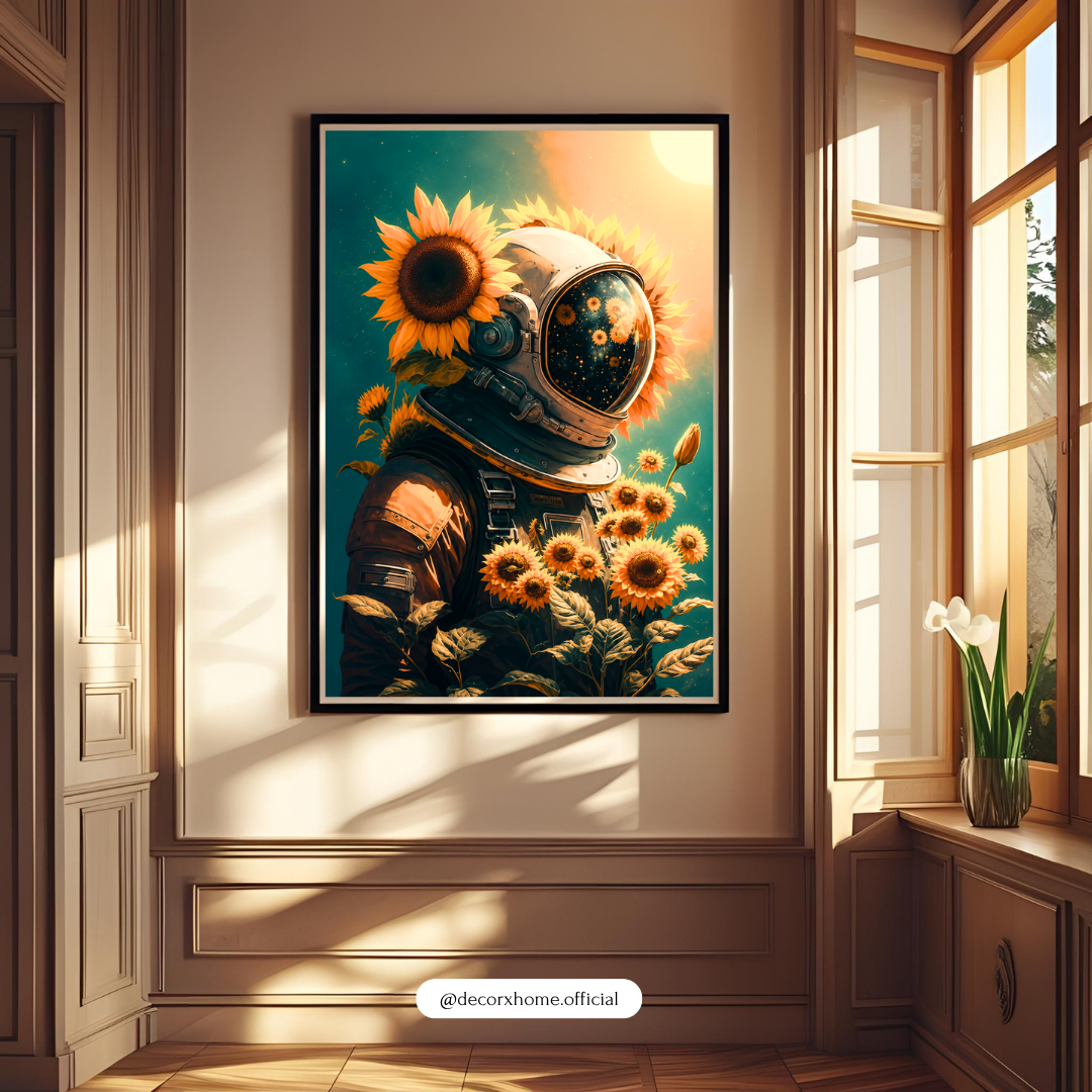 Astronaut Among Sunflowers Poster | Dreamy Space & Nature Wall Art by DecorxHome