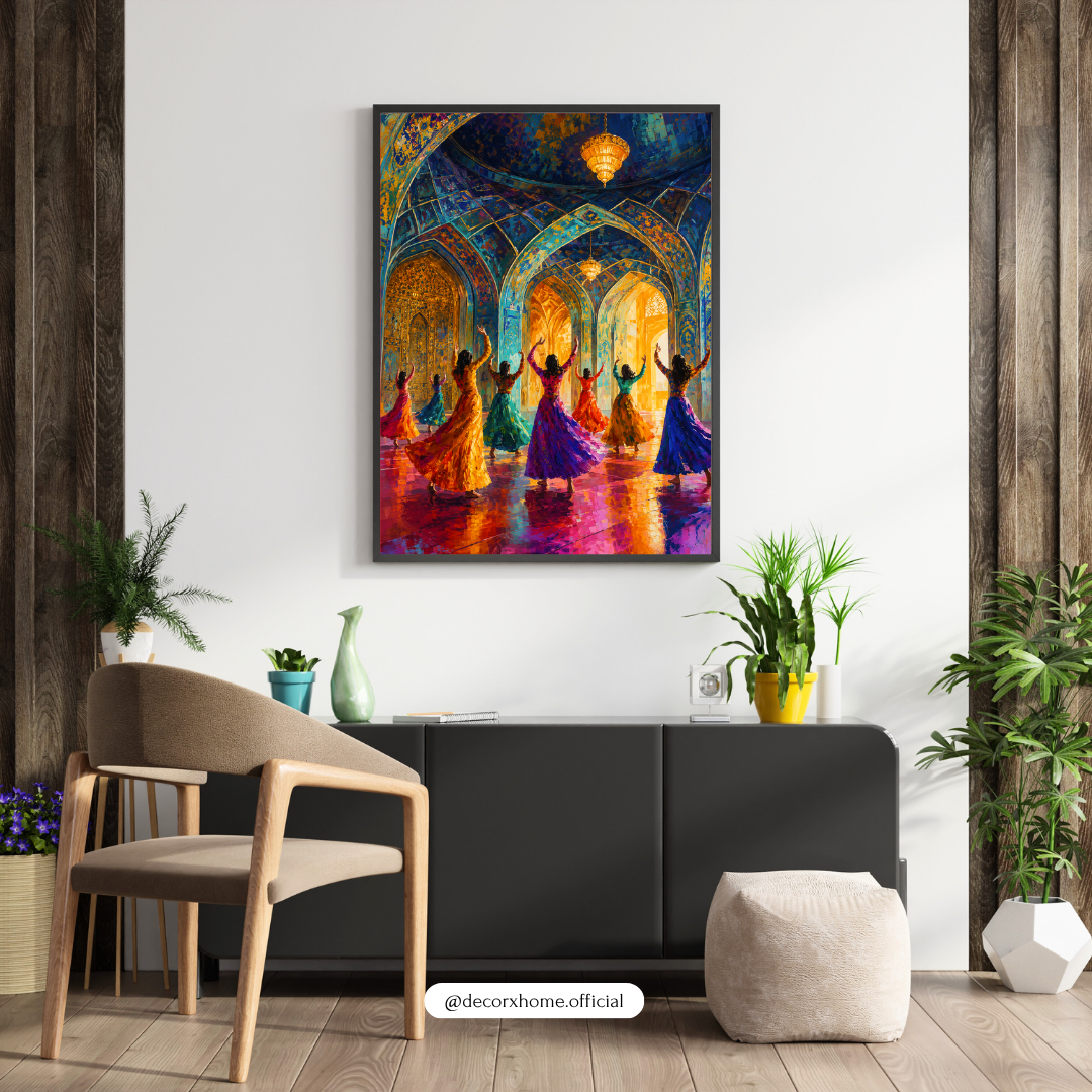 Decorexhome Whirling Dervish Palace Wall Art Poster | Vibrant Sufi Dance Canvas Print | Islamic Boho Home Decor