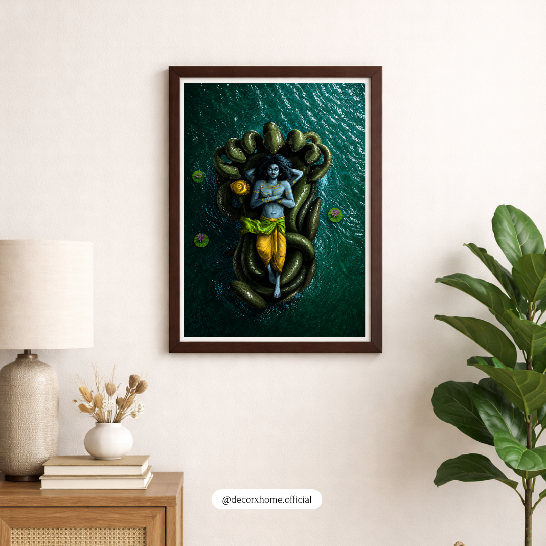 Lord Krishna with Sheshnag Wall Art – Divine Hindu Spiritual Poster