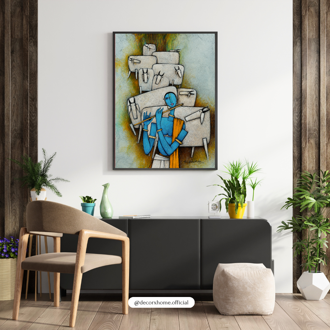 Krishna the Divine Shepherd Poster | Spiritual Indian Art Wall Decor by DecorxHome
