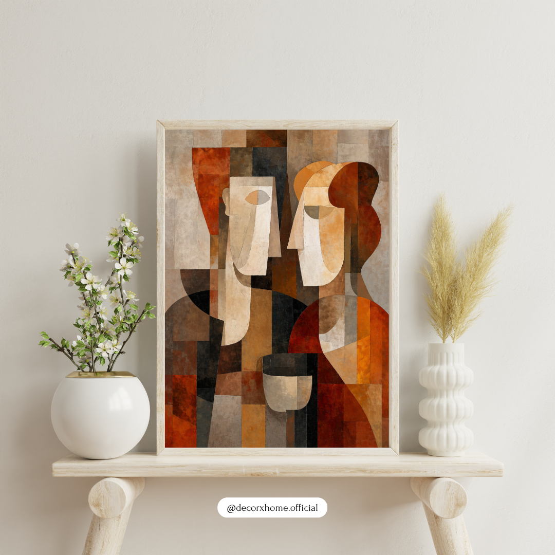 Abstract Faces Wall Art Poster – Modern Geometric Canvas Print | Minimalist Aesthetic Decor (Framed)