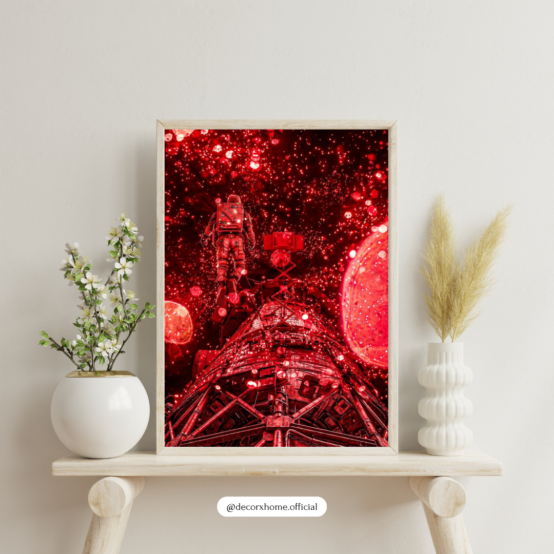 Project Hail Mary Red Galaxy Astronaut Poster | Futuristic Spacewalk Wall Art | Bold Sci-Fi Decor | Abstract Cosmic Print | Decorxhome