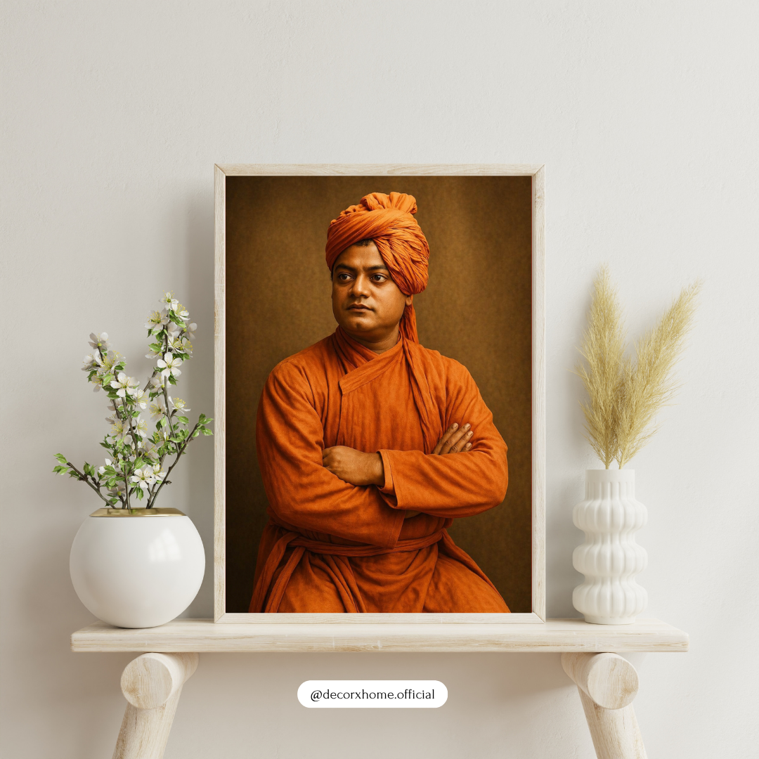 Swami Vivekananda Portrait Wall Art with Frame – Inspirational Spiritual Leader Poster for Home, Office & Meditation Space | Decorxhome