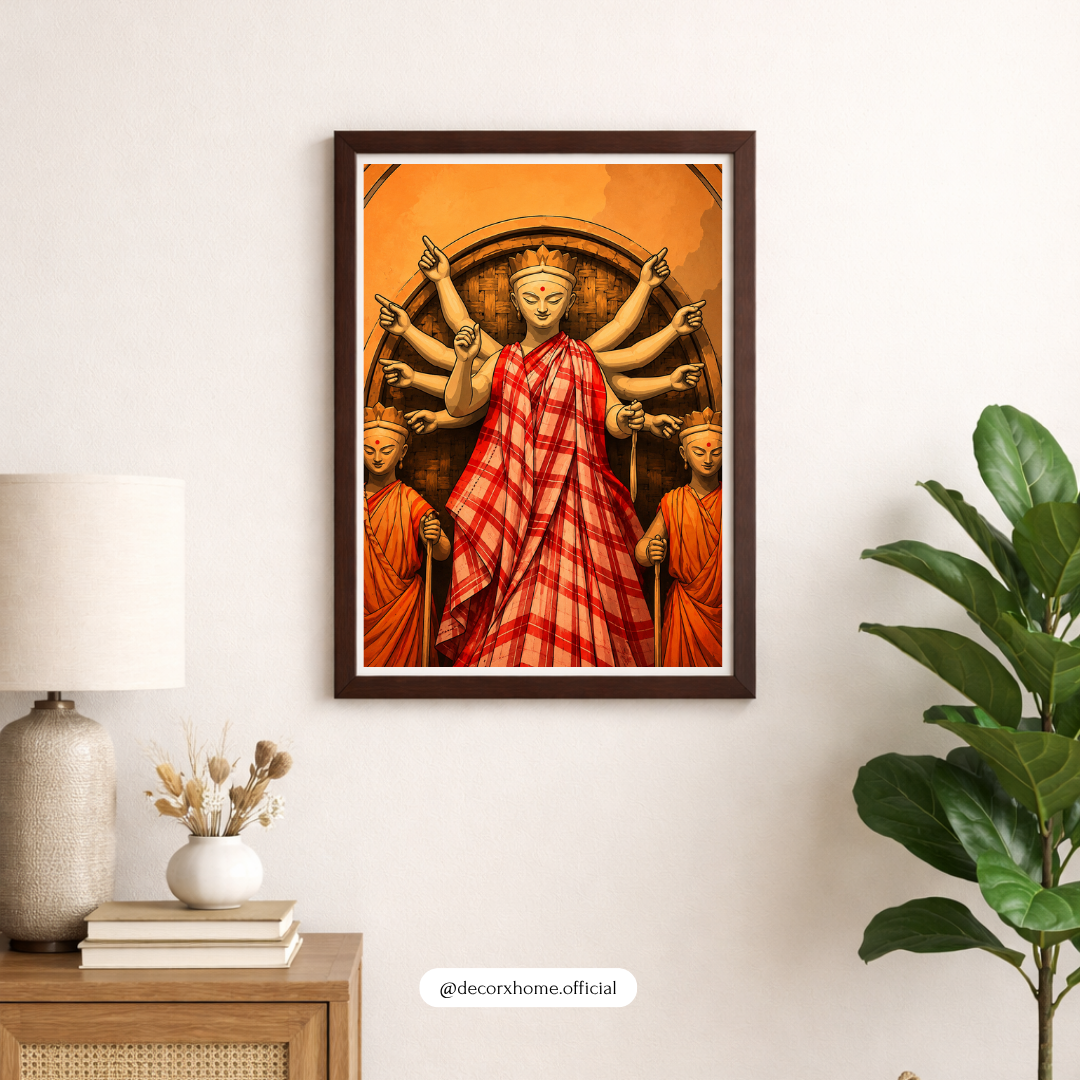 Maa Durga Bengali Saree Wall Art Poster | Traditional Indian Festival Art – Decorxhome