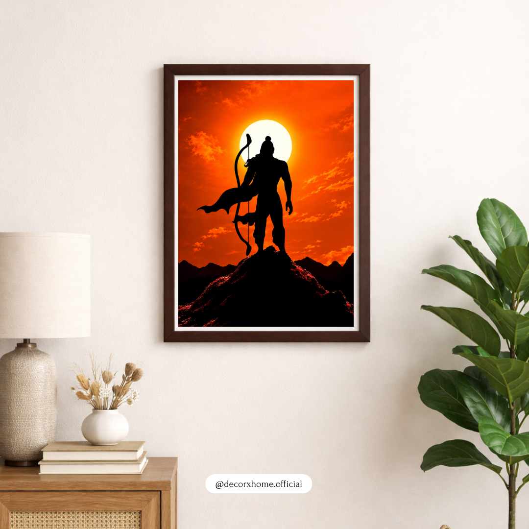 Lord Hanuman Silhouette Wall Art | Divine Orange Sunset Hindu God Poster | Spiritual & Devotional Wall Decor | Decorexhome