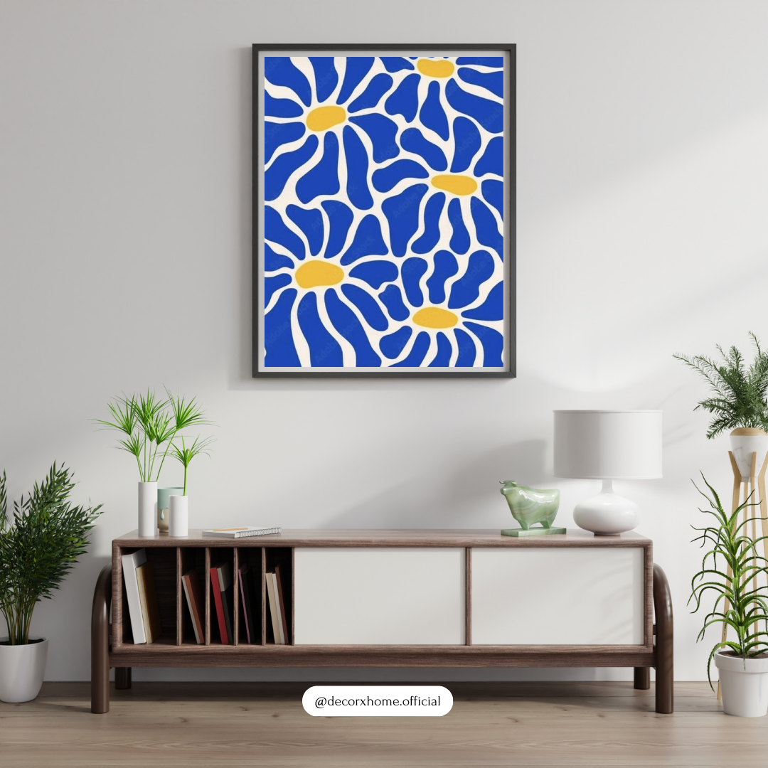 Blue Bloom Harmony – Abstract Floral Pattern Wall Poster