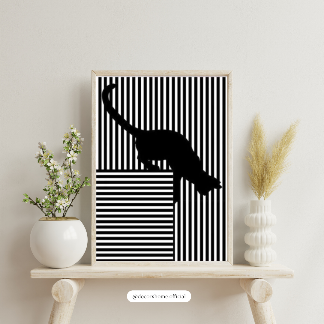Abstract Cat Optical Illusion Wall Art | Black & White Minimalist Poster | Decorxhome