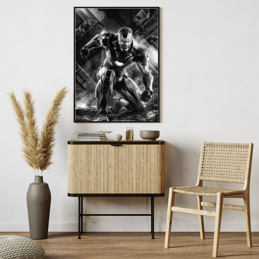 🤖 Iron Man Wall Poster 🖼️ | Black & White Superhero Art ⚡